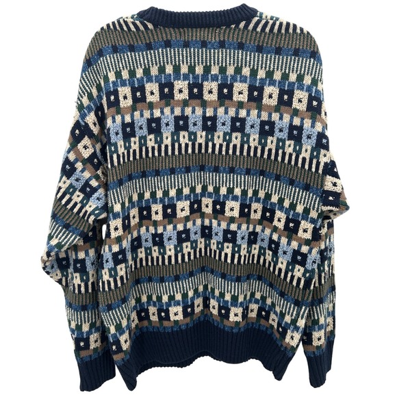 VTG Eddie Bauer Mens Geometric Pattern Crew Neck Sweater Cotton Made in USA XL - Picture 2 of 8